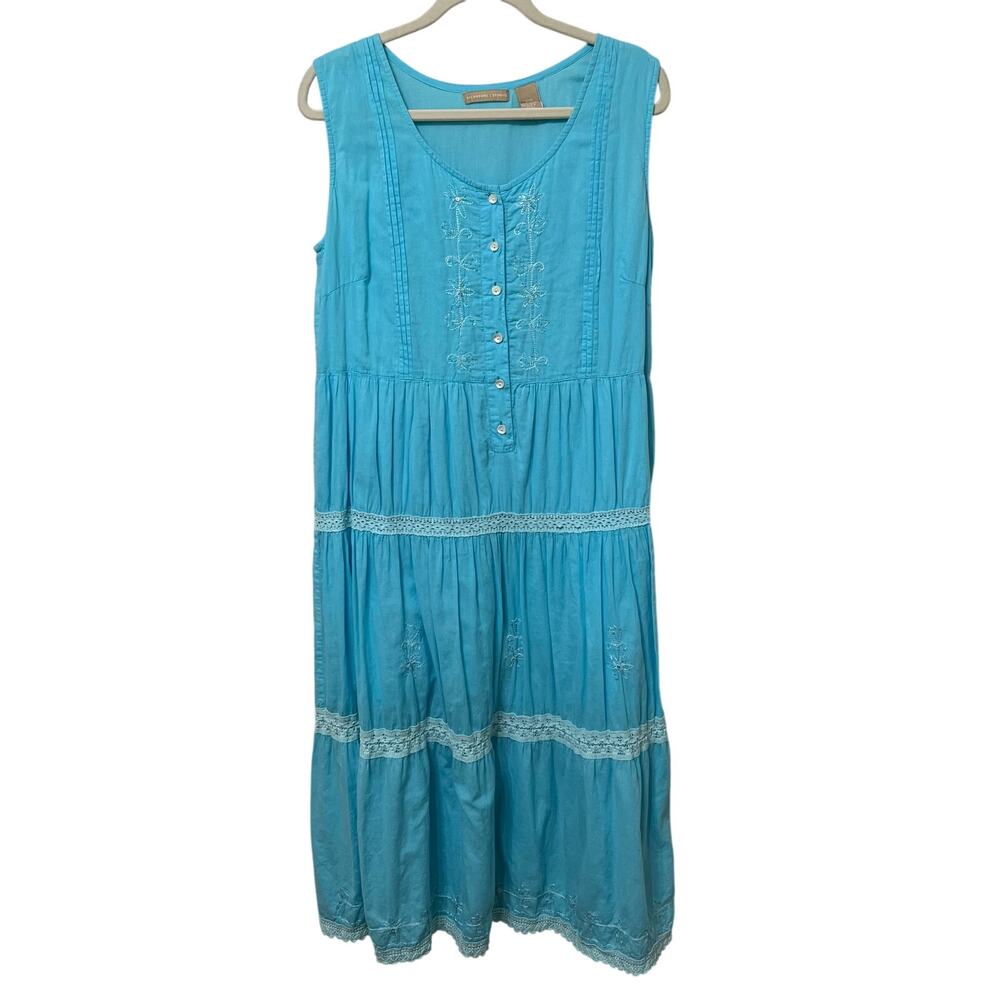 Signature Studio Women’s Maxi Dress Sz Small Aqua Blue Tiered Gauzy Beachy.